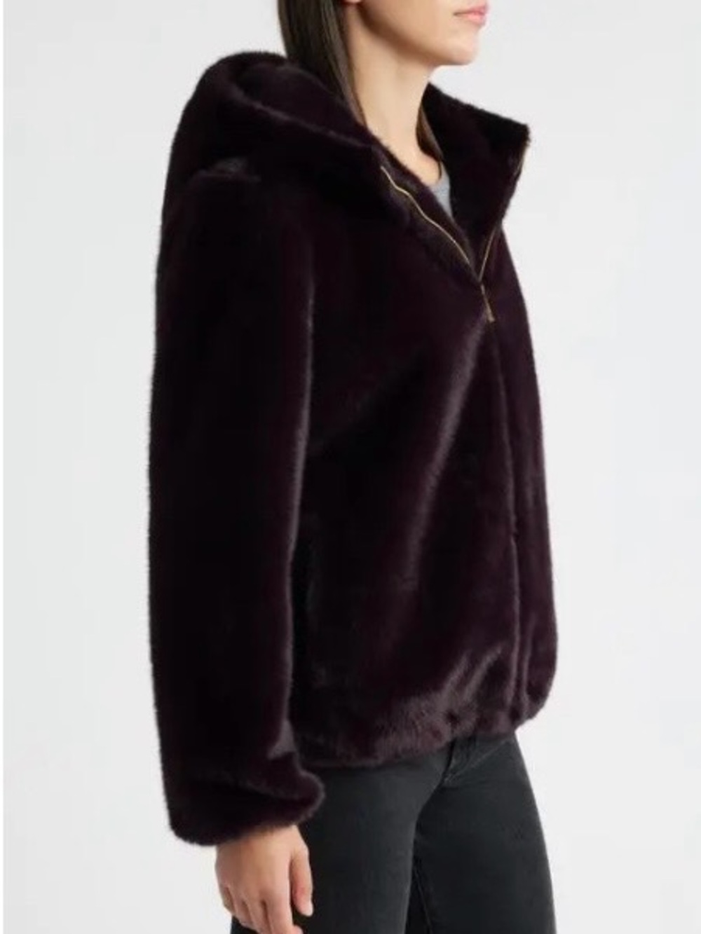 Via Spiga Dark Burgundy Plush Hooded Teddy Jacket